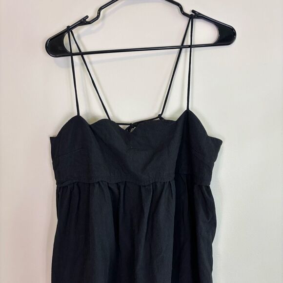 Free People Black Scalloped Edge Tie Back Tank Top Size Large - Picture 3 of 8